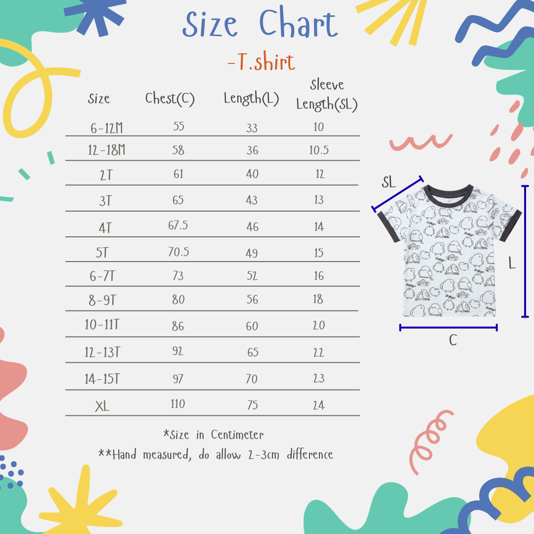 size chart for bamboo tshirt