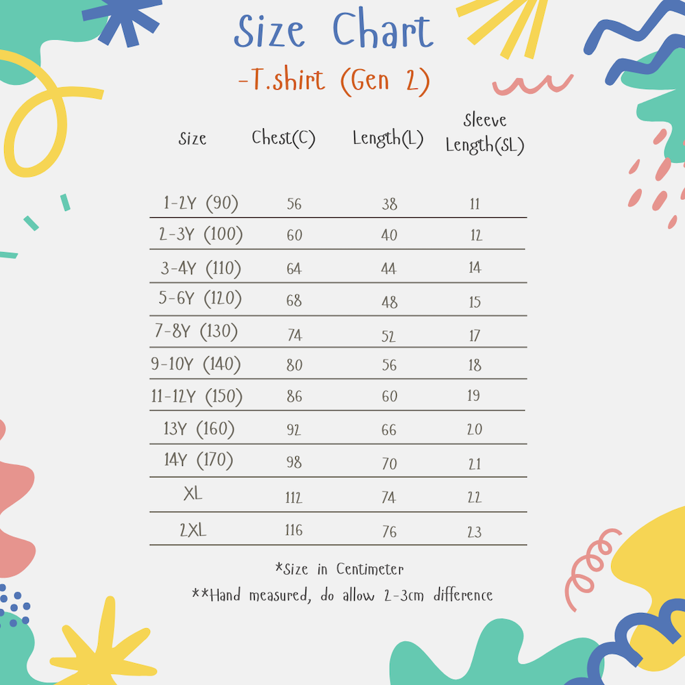 size chart for bamboo t shirt gen2