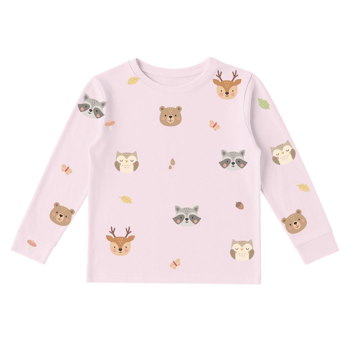 pink colour woods fam design long sleeve bamboo sleepwear