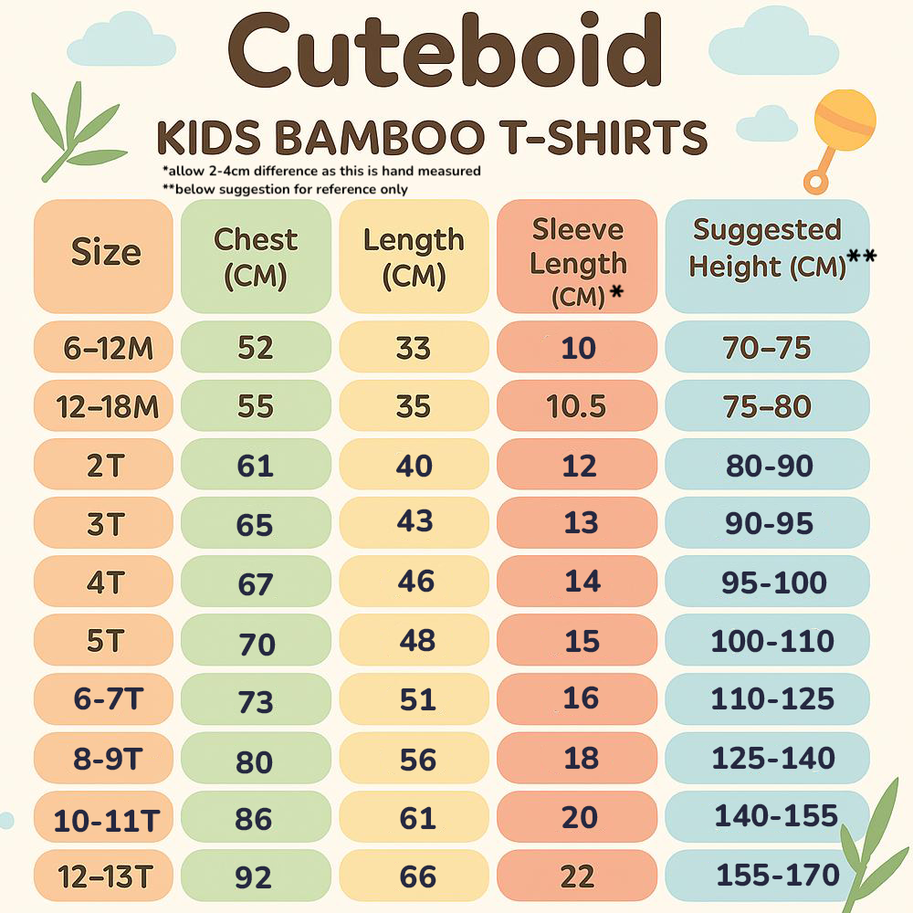 Cuteboid Kids Bamboo T-Shirt Soft Breathable Cooling Summer Tops