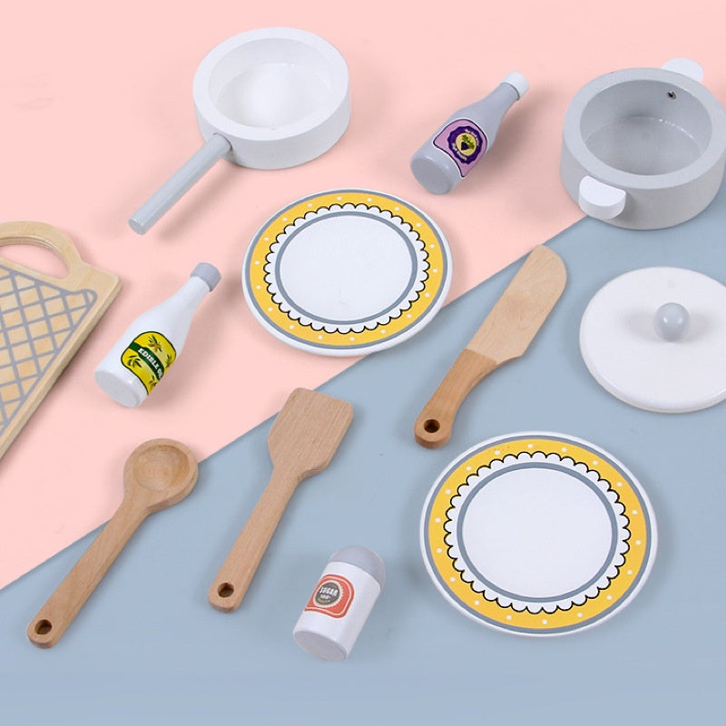 Kids Wooden Kitchen Cooking Pretend Play Toy Set
