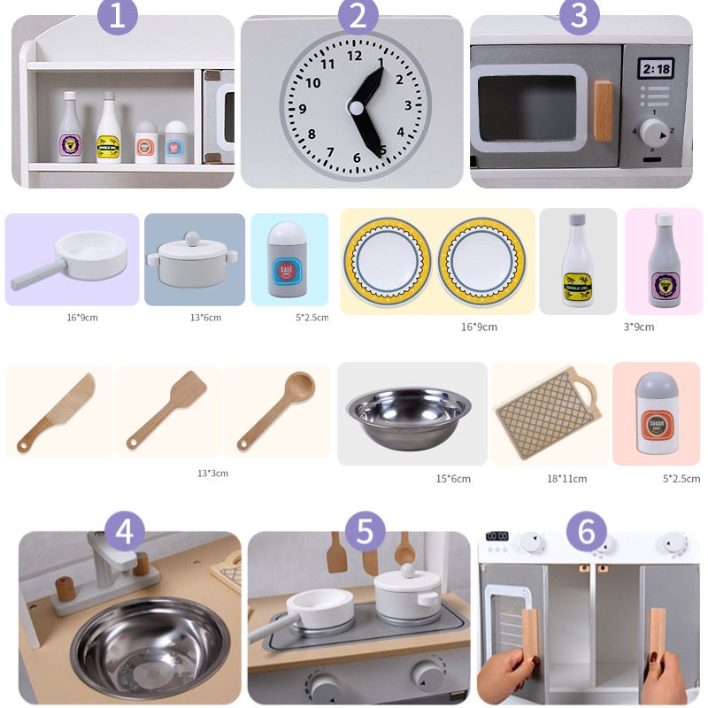 Kids Wooden Kitchen Cooking Pretend Play Toy Set