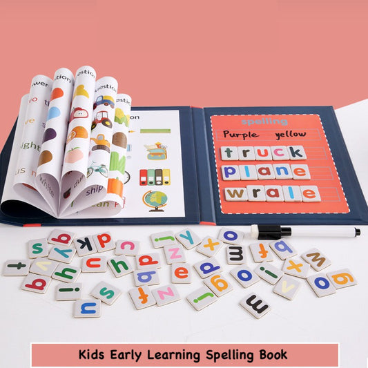 Kids Early Learning Spelling Book with Magnetic Marker Board for Alphabet Matching