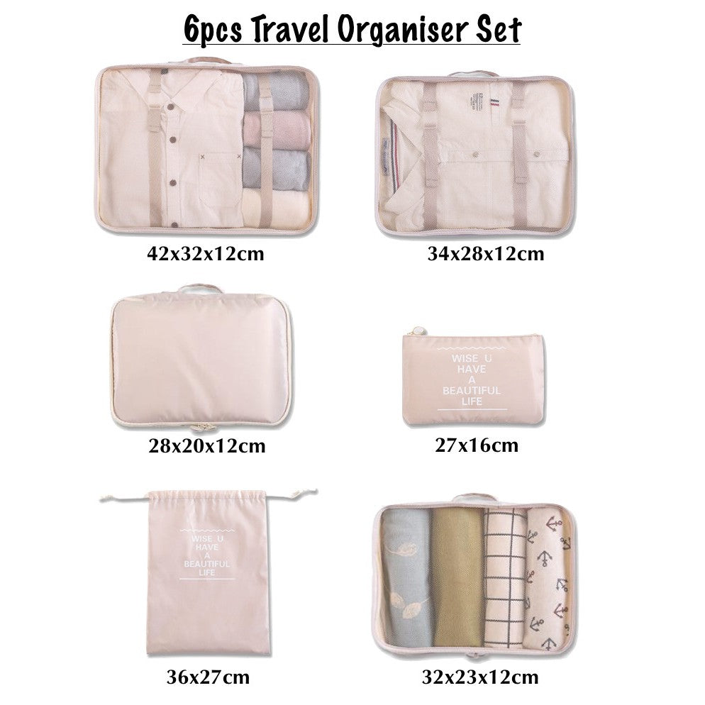 6 / 7Pcs Waterproof Luggage Organiser Travel Pouch with Belt
