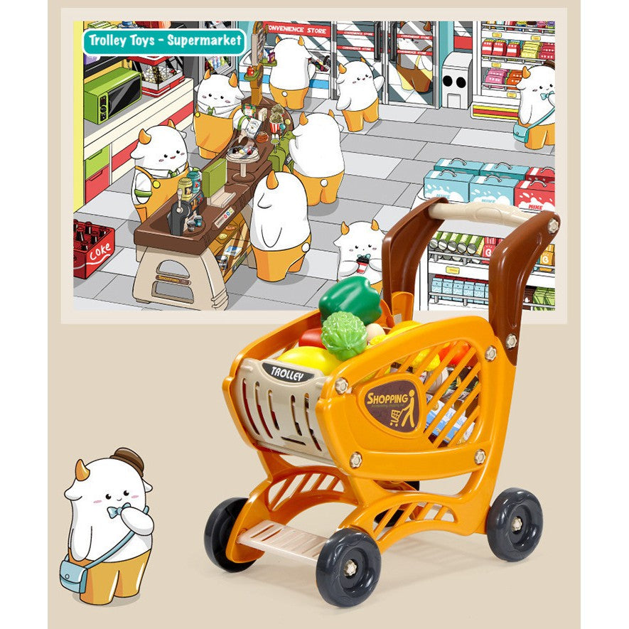 Children Pretend Play Trolley Toy Push Cart with 42Pcs Accessories