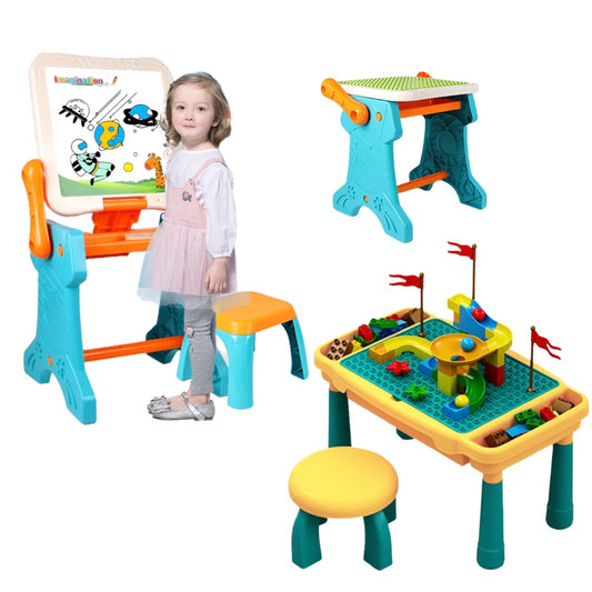 Convertible Kids Toy Blocks Table and Chair Set Nano and Big Block Bricks Toys