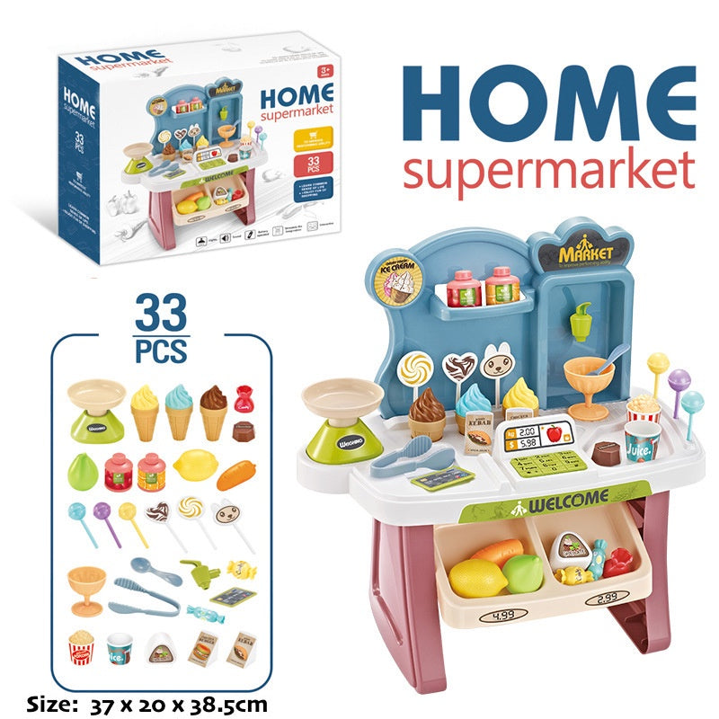 Children Pretend Play Trolley Toy Push Cart with 42Pcs Accessories