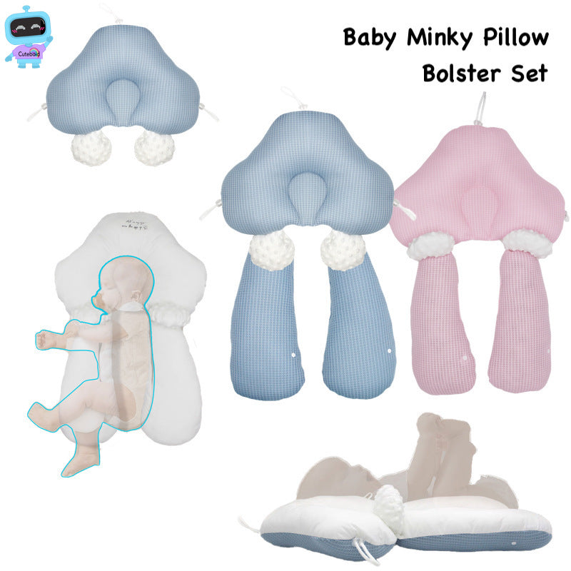 Baby Pillow with Bolster Soothing Minky Newborn 3D Flat Head Prevention