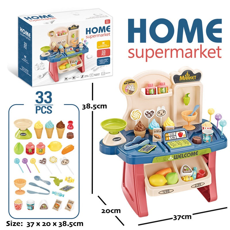 Children Pretend Play Trolley Toy Push Cart with 42Pcs Accessories