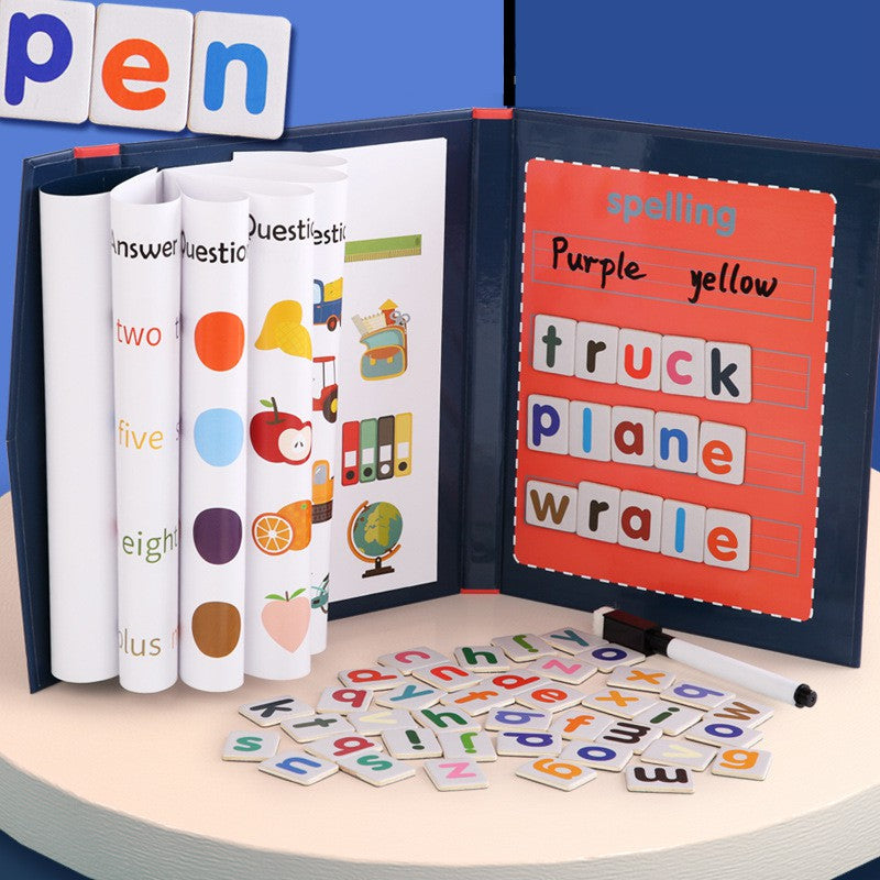 Kids Early Learning Spelling Book with Magnetic Marker Board for Alphabet Matching