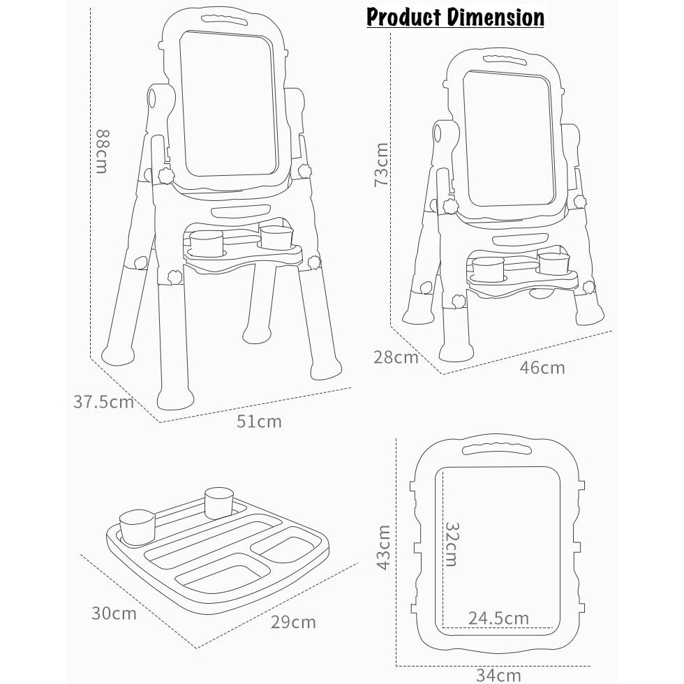 Children Multifunction Easel Drawing Board Adjustable Kids Blackboard and Whiteboard for Sketching