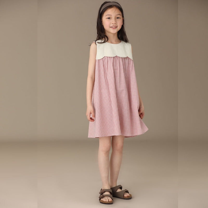 Girl Sleeveless Midi Dress Round Neck Ruffle Petite Dresses