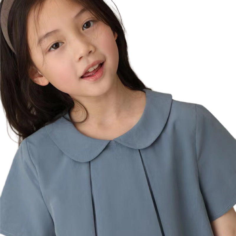 Girl Blue Peter Pan Collar Dress Ruffle Dresses