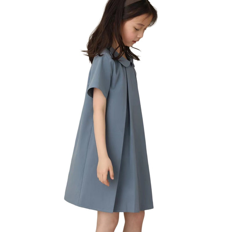 Girl Blue Peter Pan Collar Dress Ruffle Dresses