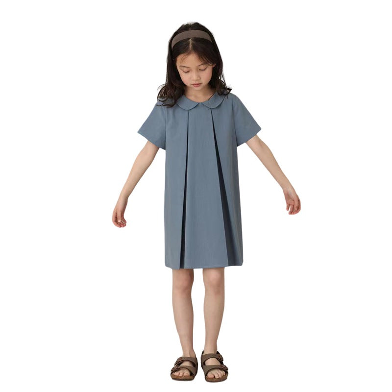 Girl Blue Peter Pan Collar Dress Ruffle Dresses