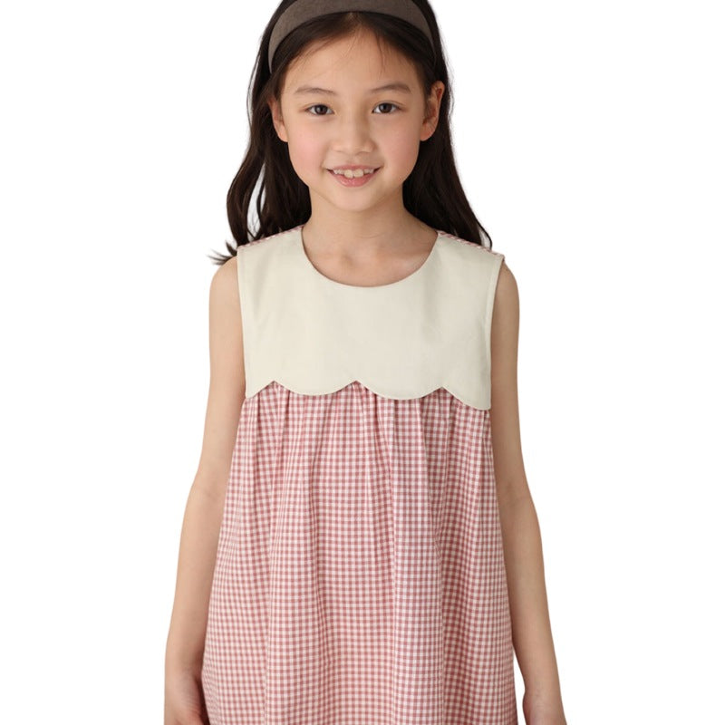 Girl Sleeveless Midi Dress Round Neck Ruffle Petite Dresses