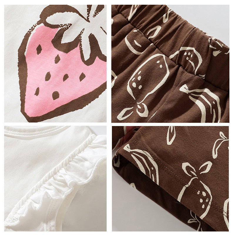 Kids Summer Sleeveless Top and Shorts Set with Strawberry Print
