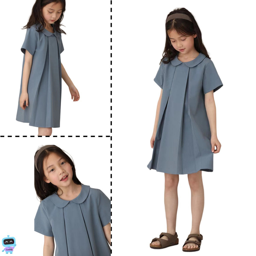 Girl Blue Peter Pan Collar Dress Ruffle Dresses