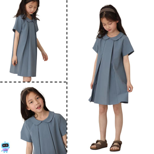 Girl Blue Peter Pan Collar Dress Ruffle Dresses