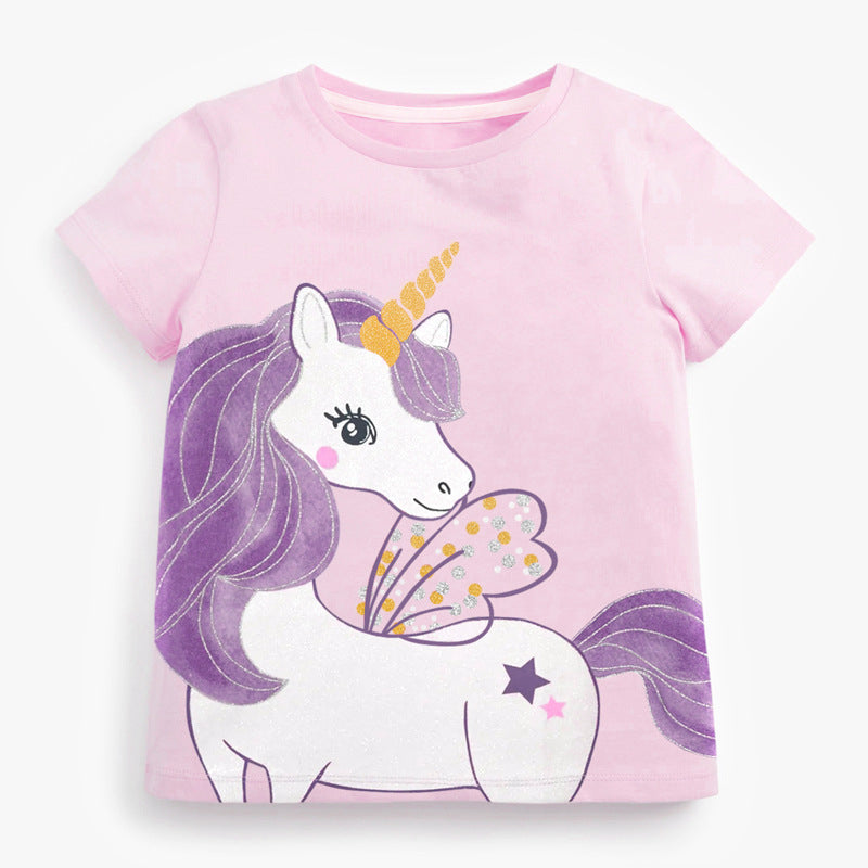 Girl T-Shirt and Shorts Set with Summer Unicorn Print