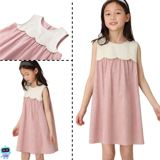 Girl Sleeveless Midi Dress Round Neck Ruffle Petite Dresses