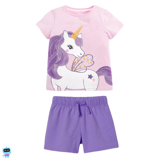 Girl T-Shirt and Shorts Set with Summer Unicorn Print