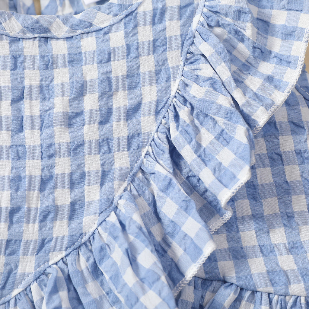Toddler Girl Gingham Ruffle Trim Top and Ribbon Eyelet Skirt