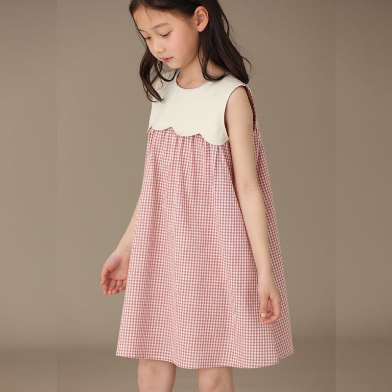 Girl Sleeveless Midi Dress Round Neck Ruffle Petite Dresses
