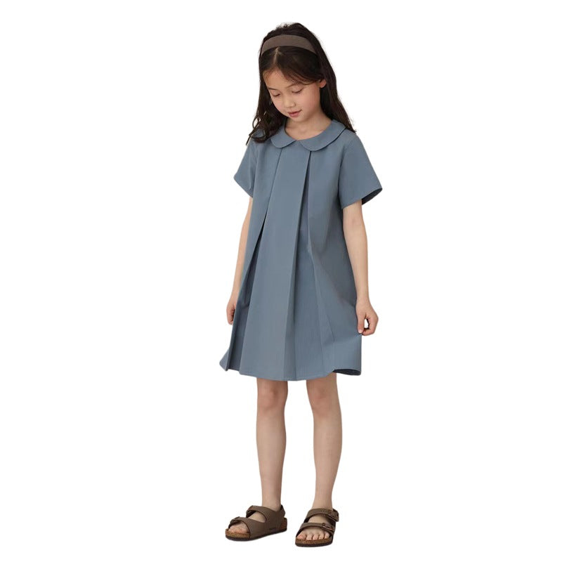 Girl Blue Peter Pan Collar Dress Ruffle Dresses
