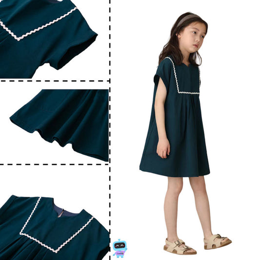 Girl Midi Vintage Summer Dress Batwing Sleeve Ruffle Dresses