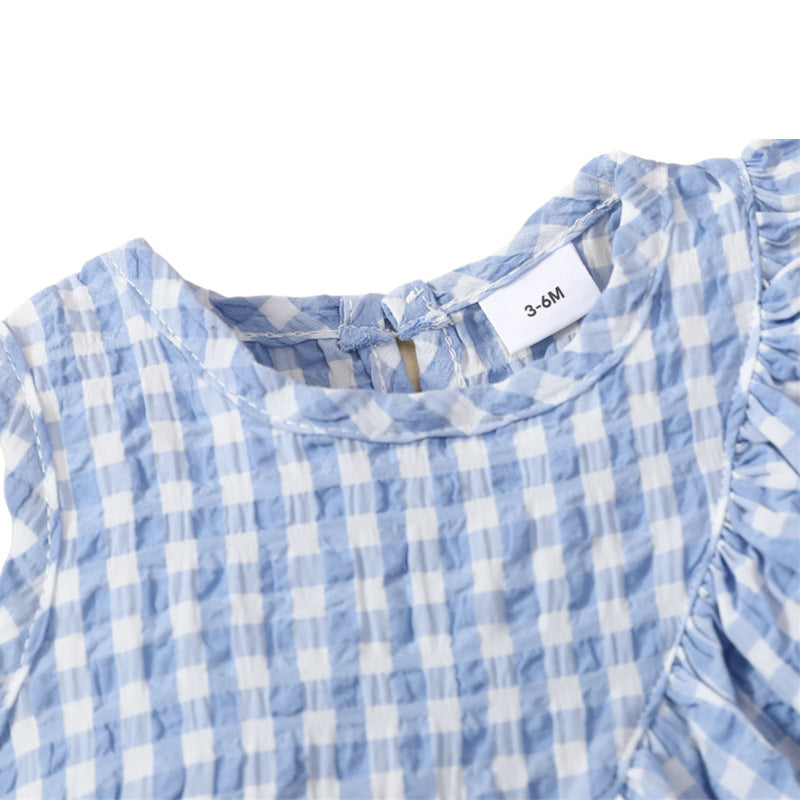 Toddler Girl Gingham Ruffle Trim Top and Ribbon Eyelet Skirt
