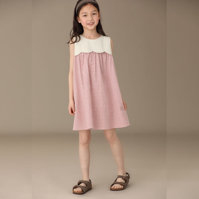 Girl Sleeveless Midi Dress Round Neck Ruffle Petite Dresses