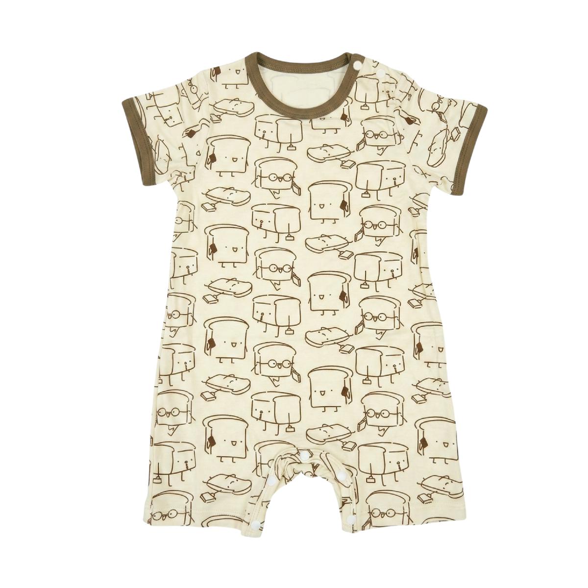 cuteboid brand baby bamboo romper with cute toast prints on white background