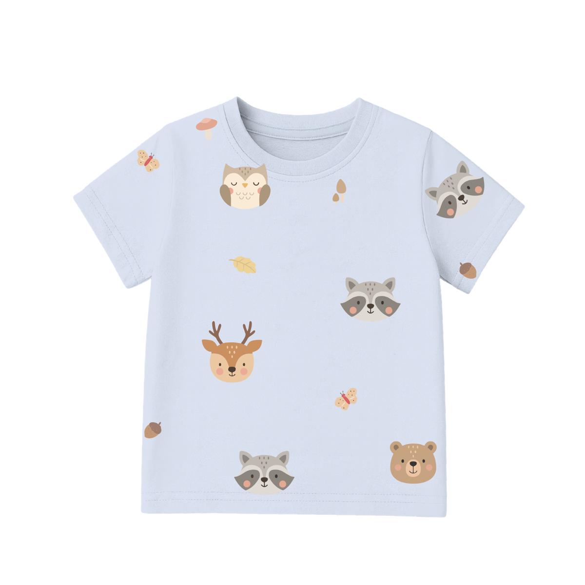 children bamboo tshirt with forest animal prints for cuteboid brand, suitable for sensitive skin