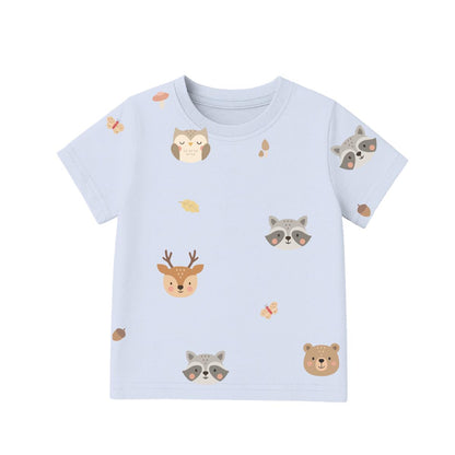 children bamboo tshirt with forest animal prints for cuteboid brand, suitable for sensitive skin