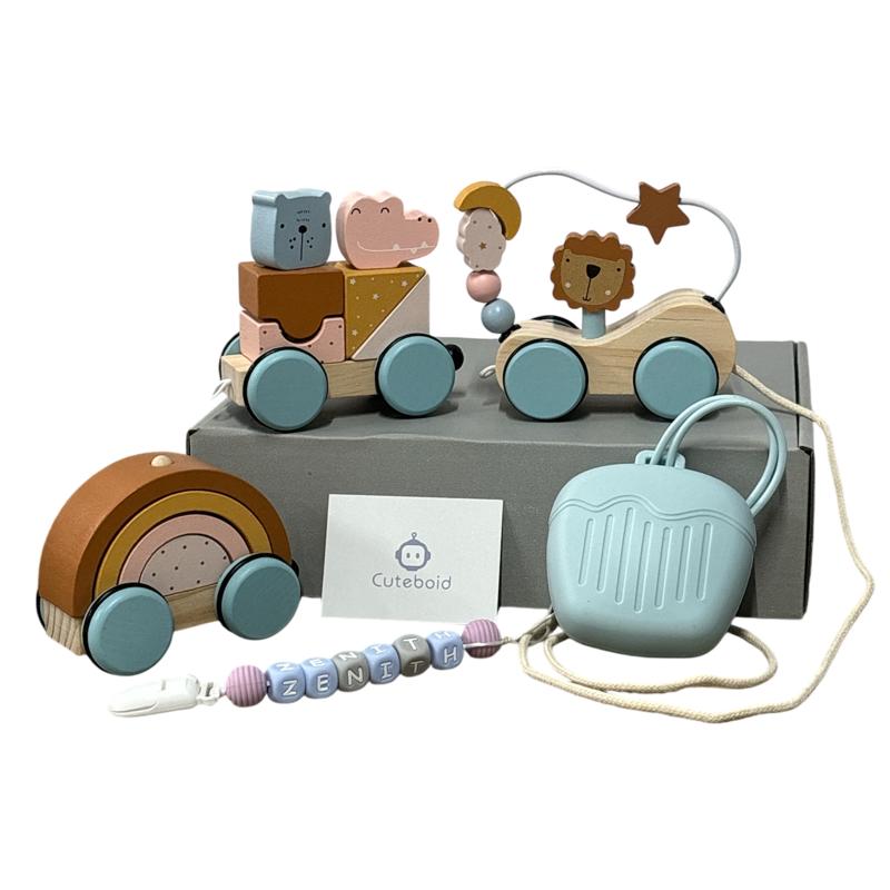 Choo Choo Care Gift Set with Personalised Name Pacifier Strap