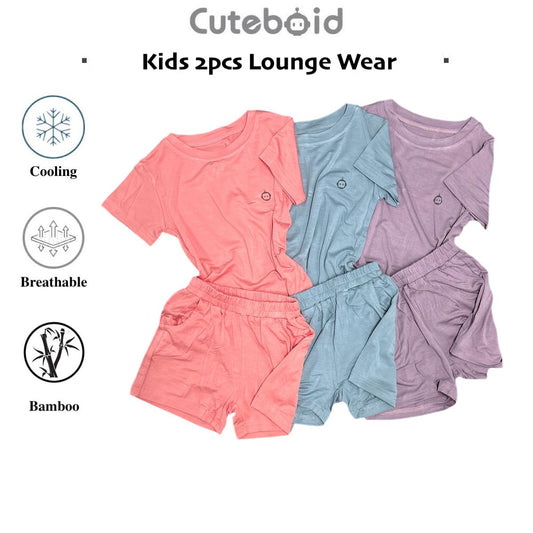 Kids Bamboo Loungewear Children Short Sleeve and Pants Comfortable Casual Wear Set