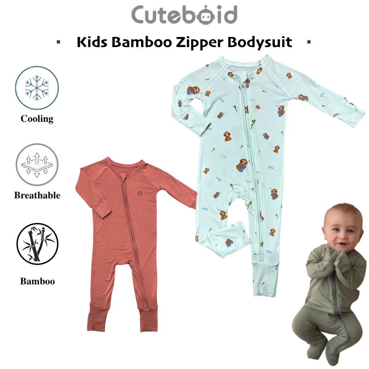 Baby Bamboo Zipper Bodysuit Onesie Romper with Flippable Mitten Botties