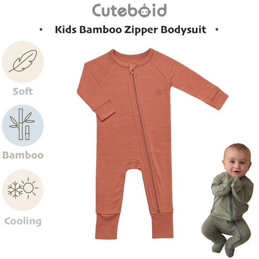 Baby Bamboo Zipper Bodysuit Onesie Romper with Flippable Mitten Botties