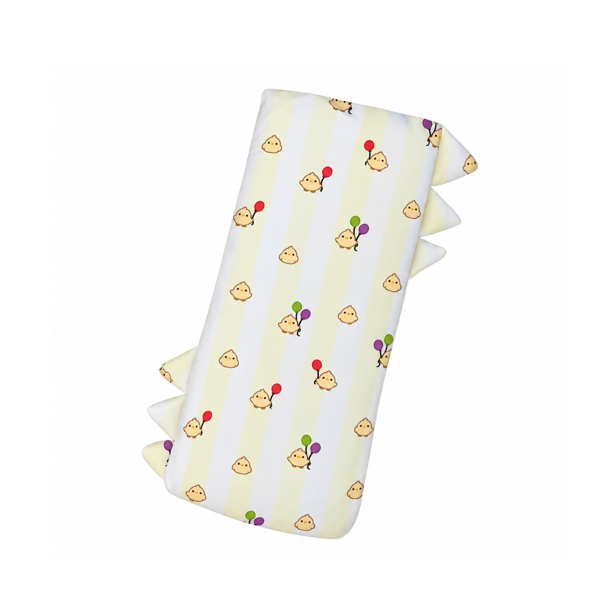 Cuteboid Ultra Soft Bamboo Hugging Pillow in Peeep & Pop pastel yellow striped print featuring cheerful little chicks with colorful balloons and plush side flaps