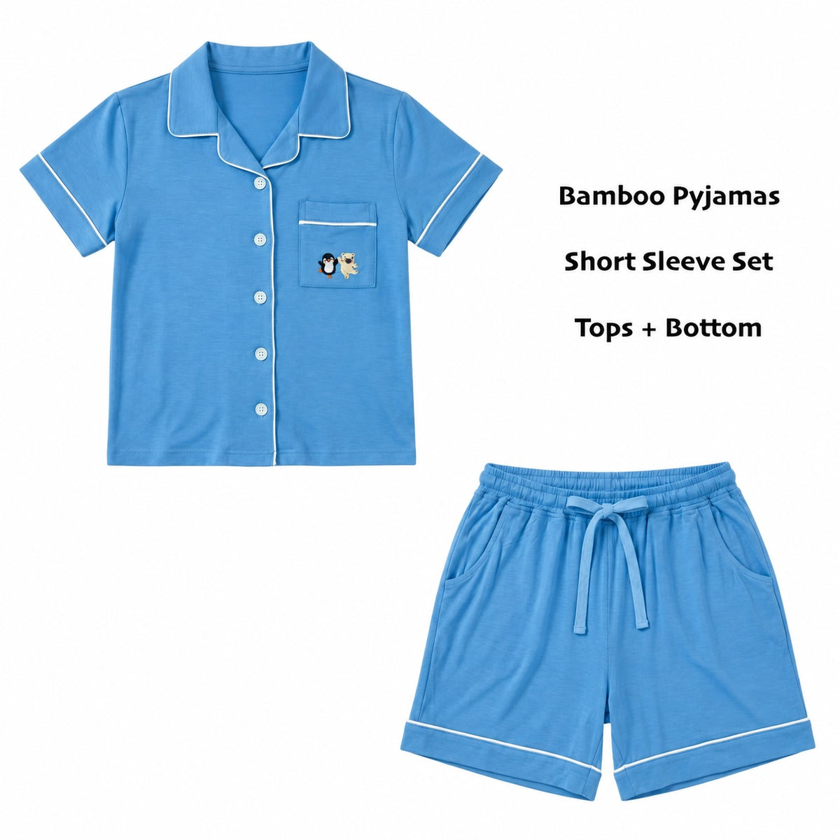 cuteboid brand short sleeve bamboo pyjamas in blue colour. Cooling and comfortable material