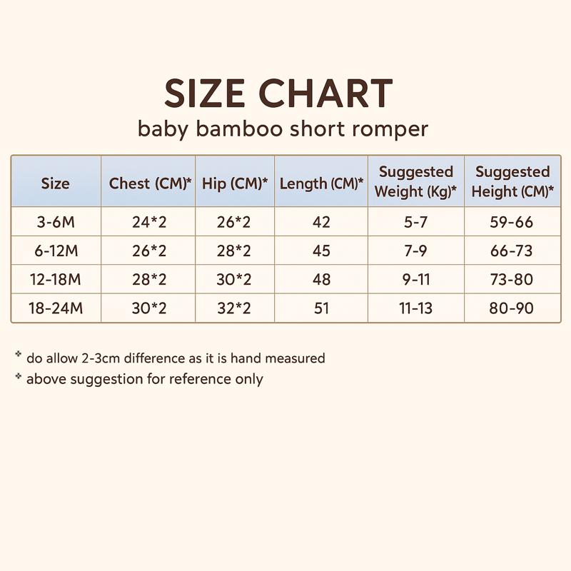 size chart for baby short rompers