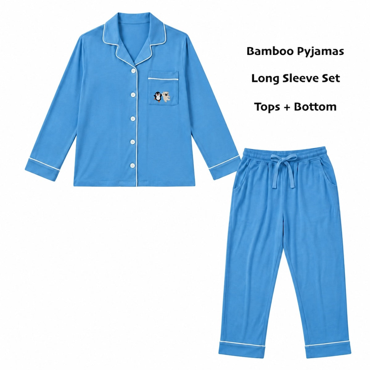 bamboo long sleeve and long pants in blue colour, soft and cooling material