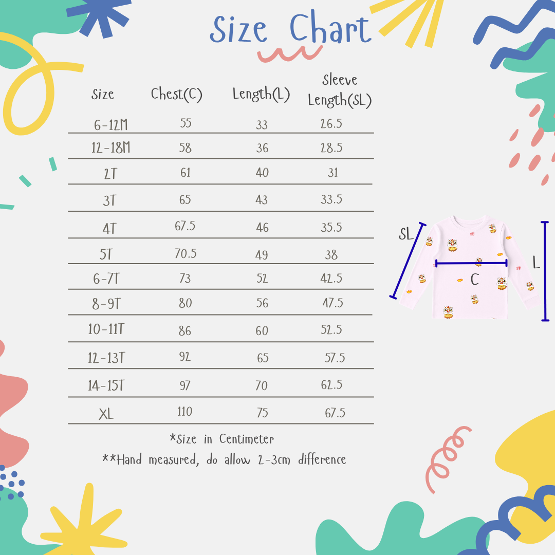 size chart for kids bamboo long sleeve sleepwear