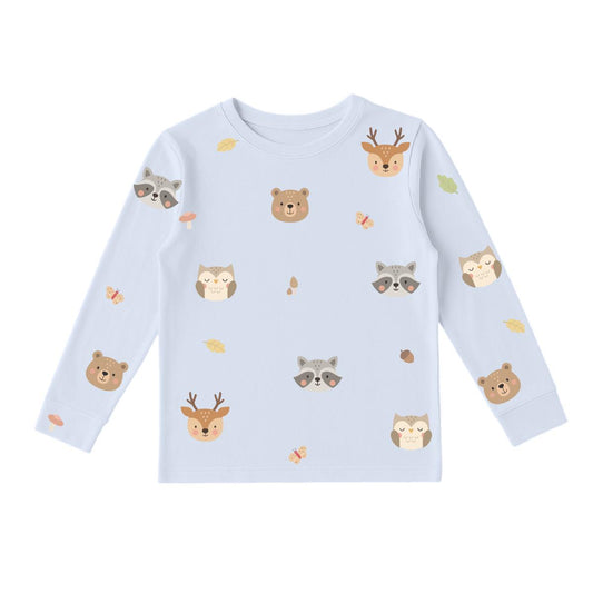 light blue colour wood fams design long sleeve bamboo sleepwear