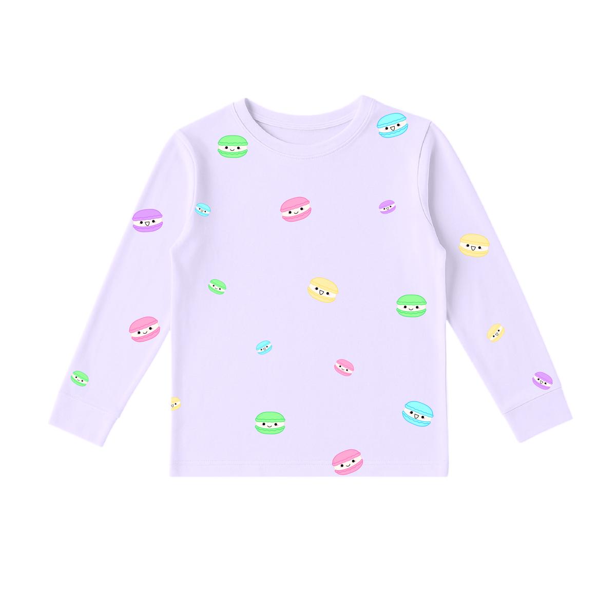 purple colour bamboo sleepwear with macarons print for sensitive skin