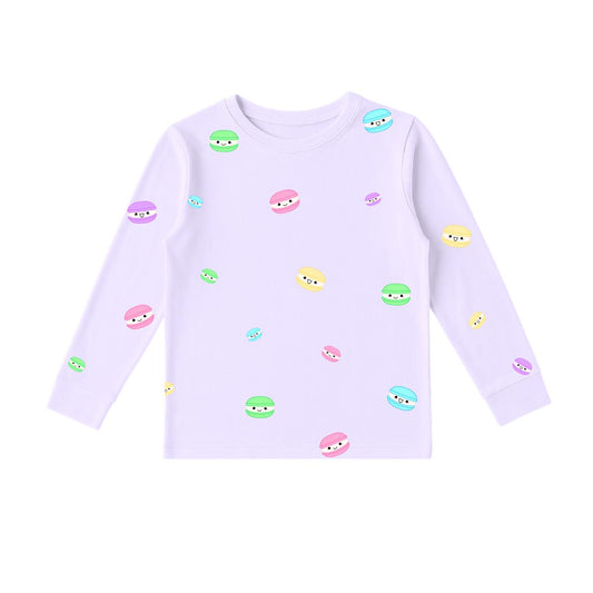 purple colour bamboo sleepwear with macarons print for sensitive skin