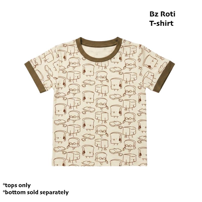 soft cooling bamboo tshirt with cartoon bread character on brown base