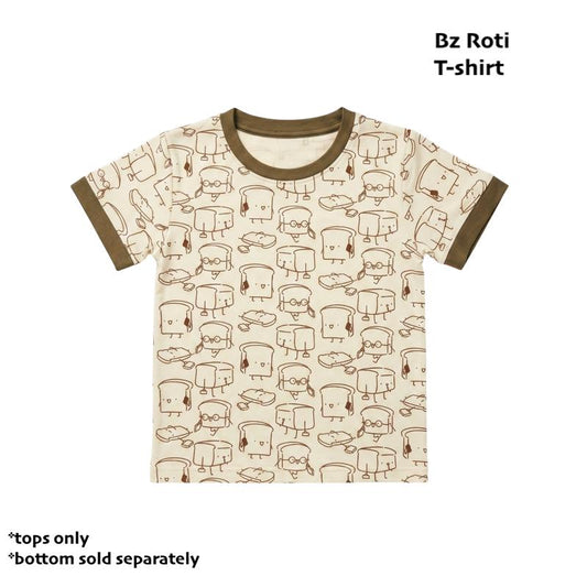soft cooling bamboo tshirt with cartoon bread character on brown base