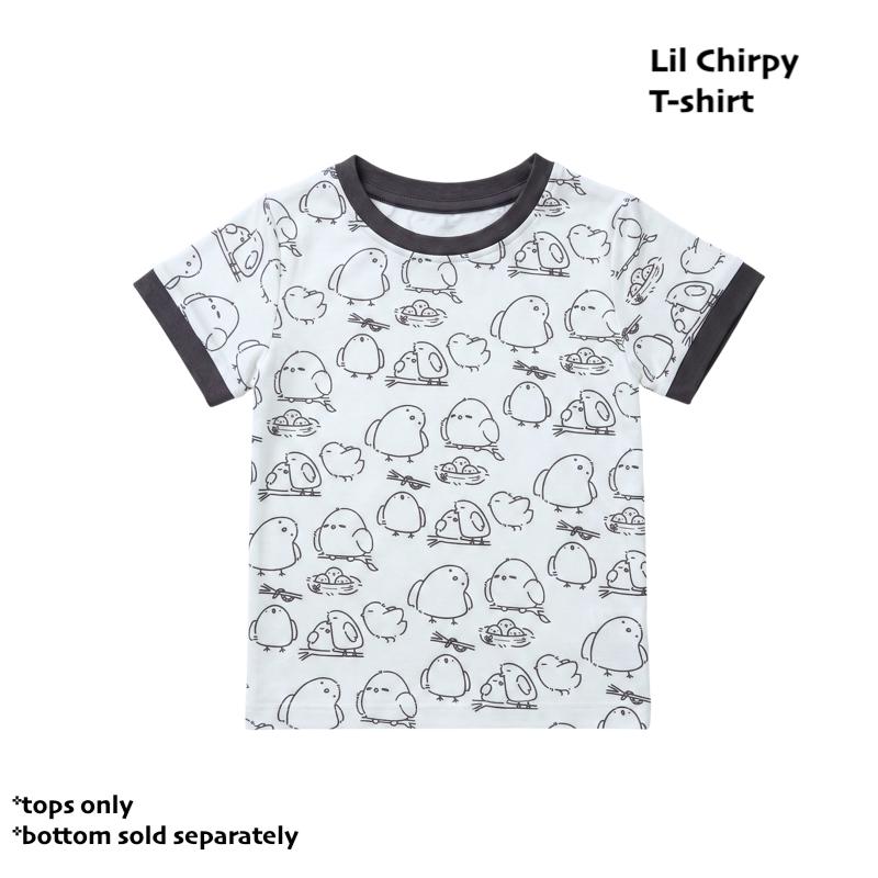 kids bamboo tshirt cuteboid brand lil chirpy design, soft, cooling, breathable fabric